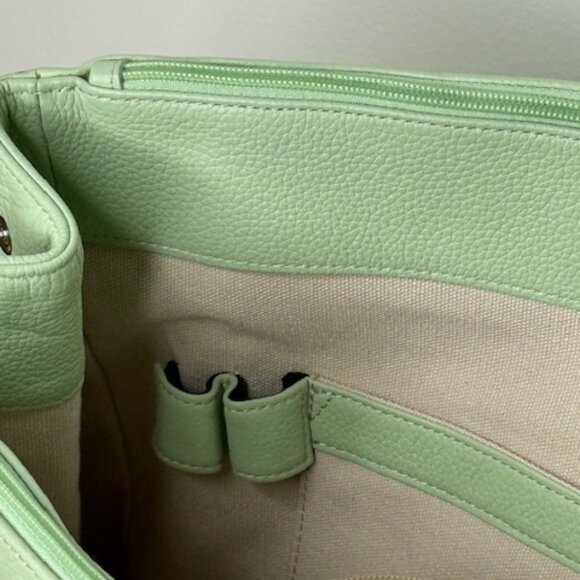 Levenger Pastel Green Pebble Leather Luxury Shoulder Handbag Purse - Picture 7 of 14